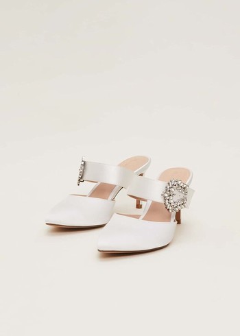 Phase Eight Bridal Jewel Trim Mule Heels White Australia | ZN6148057